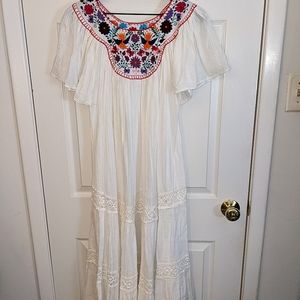 Maria Bonita white cotton Mexican dress one size